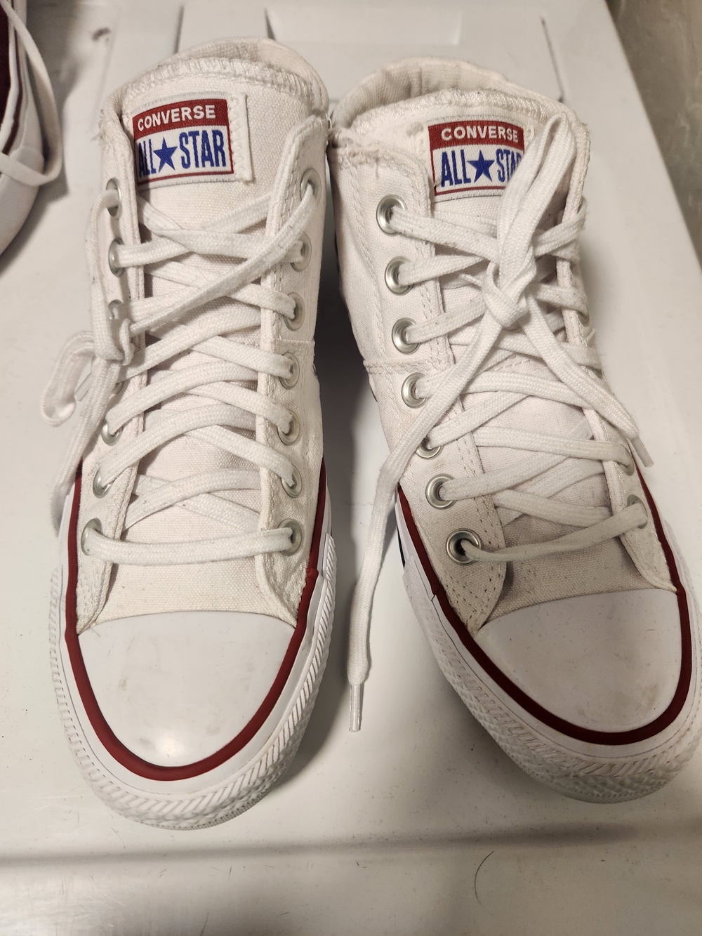 Converse White High-Top Sneakers with Red Trim